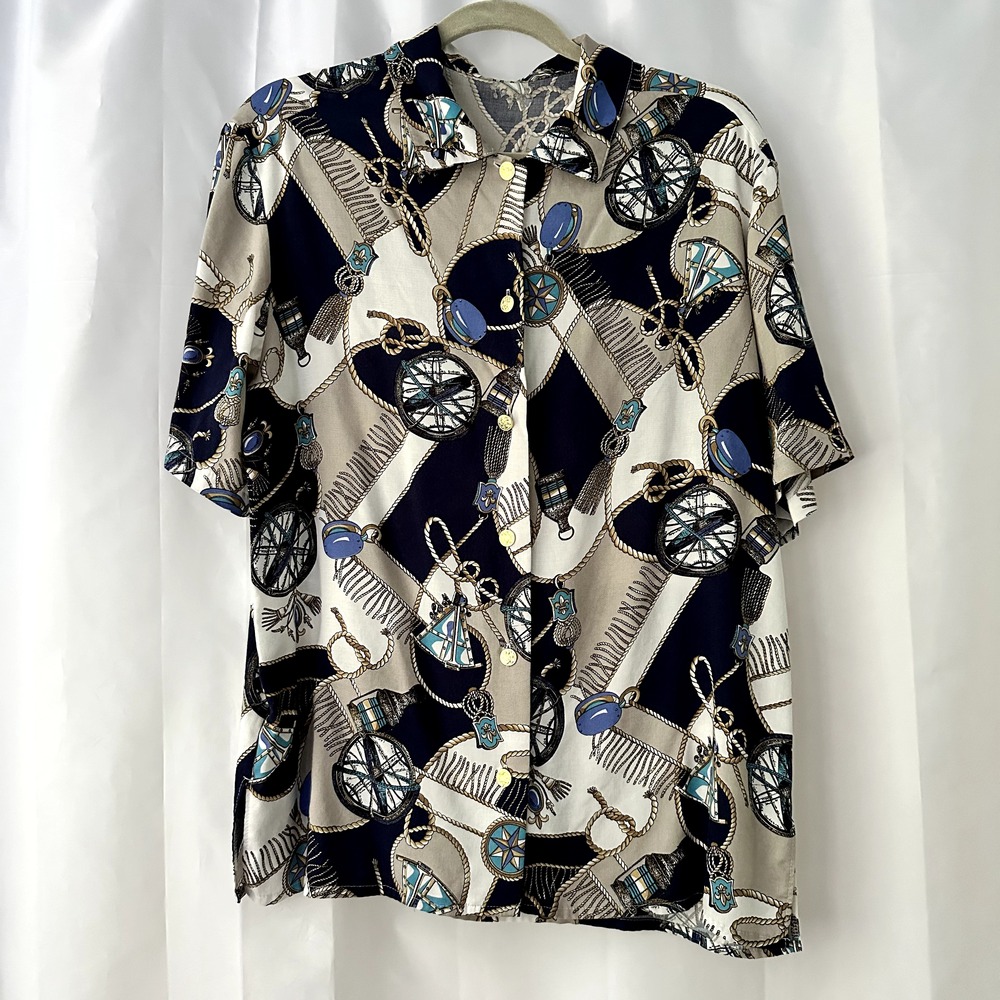 Vintage St Michael Nautical Print Short Sleeve Shirt, Size 14 (UK 42)